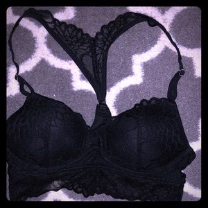 PINK VS black lace bralette